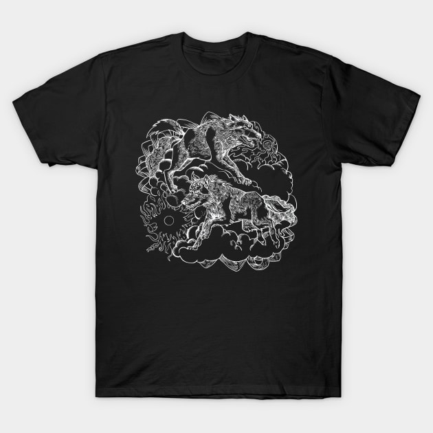 Wolf Moon And Sun Yin Yang Wolves T-Shirt by UNDERGROUNDROOTS